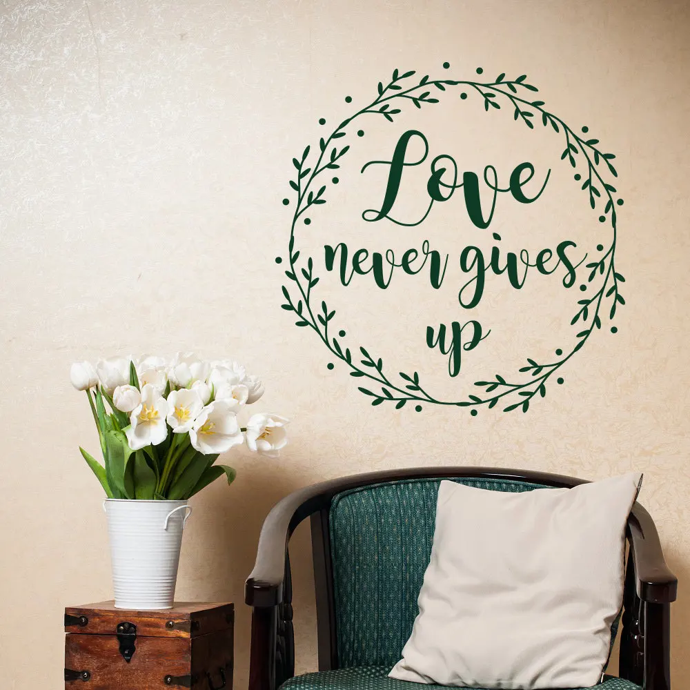 Scripture Christian Wall Decals Love Never Gives Up Vinyl Wall Sticker