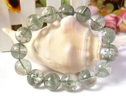 

002013 Natural Green Chlorite Phantom Quartz Hand Bracelet crystal beads