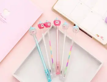 

korea Strawberry animal gel pendant pen cartoon stationery prize kawaii office writing student black ink pen needl pen 48pc/lot