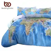 BeddingOutlet 3 Pieces World Map Bedding Set Vivid Printed Blue Quilt Cover Set Super Soft Duvet Cover with Pillow Case For Gift