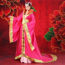 Великолепная сливы Древние китайские Инфанта "Peri" выше лодыжки с цветочной вышивкой, большой хвост платье в народном стиле платье принцессы для косплея один размер 081516