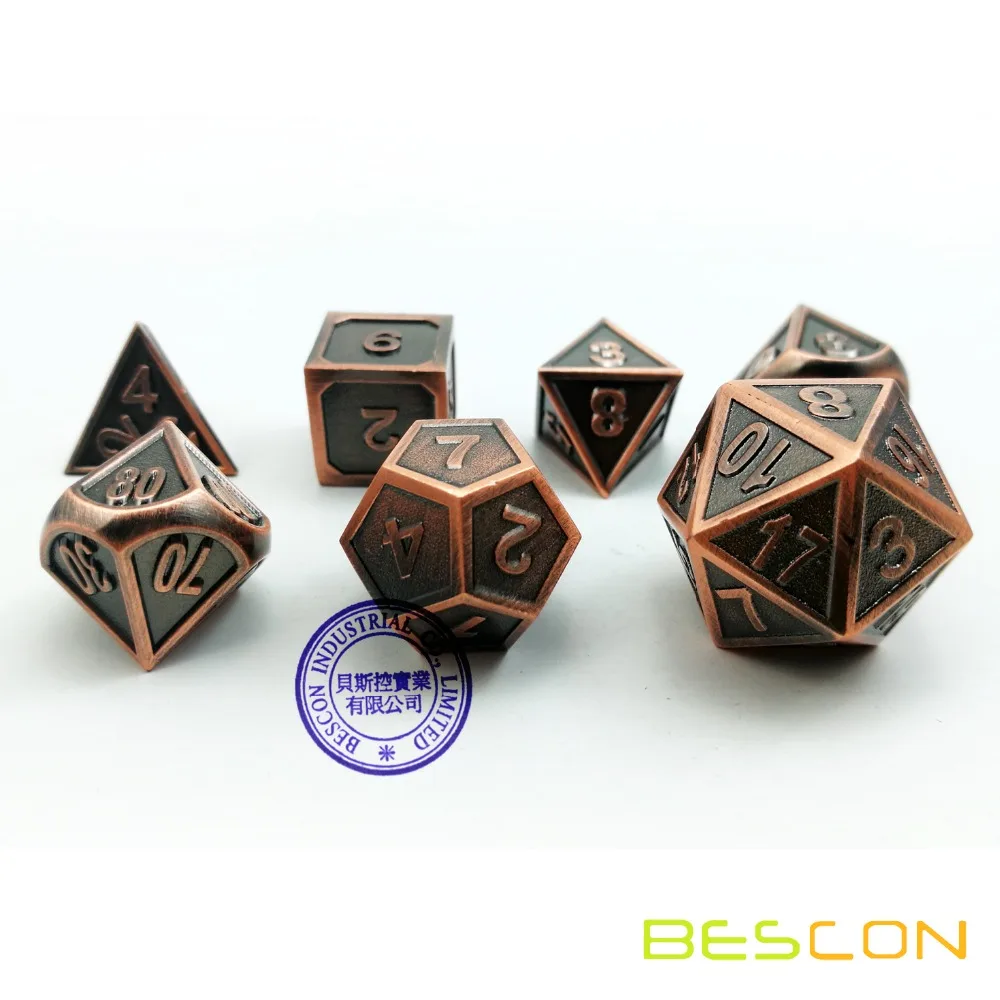 Bescon стиль медные твердые металлические многогранные D& D игральные кости Набор из 7 медных металлических ролевых игр игральные кости 7 шт. набор D4-D20