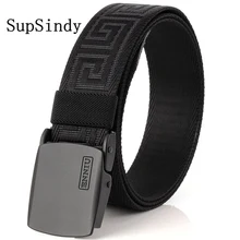 SupSindy Модный повседневный мужской ремень с черной металлической пряжкой, нейлоновый холщовый поясной ремень, роскошные дизайнерские джинсы для женщин, ремни высокого качества