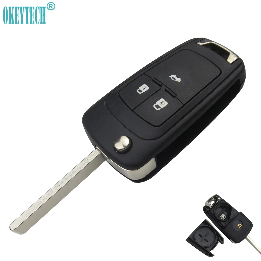 OkeyTech Flip Car Remote Key Shell for OPEL VAUXHALL Insignia Astra 3 Buttons HU100 Uncut Blade Replacement Fob Shell No Logo