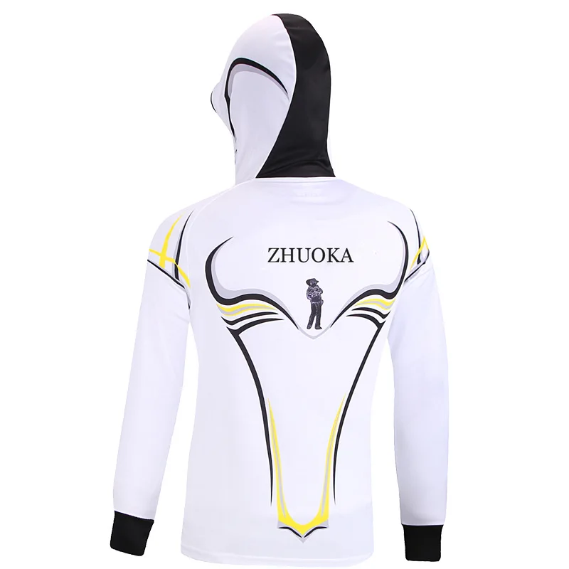 Professional Summer Fishing Clothes Long Sleeve Hooded White Jersey Breathable Quick Dry Anti-UV Fishing Clothing with Zipper