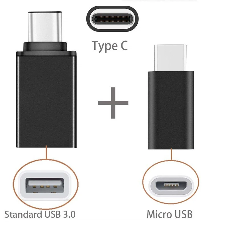 2 в 1 type C к USB адаптер типа OTG-C к Micro USB конвертер для Leeco Le Eco Le 2 Pro 3 One Plus 5t 6 5 type c кабель Microusb - Цвет: Черный