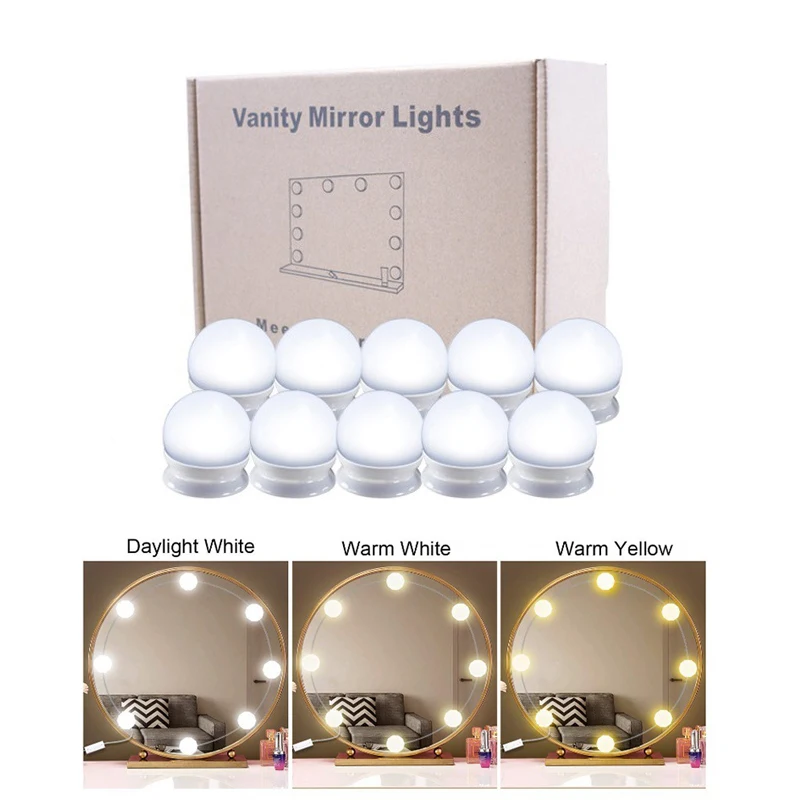 high quality 10 LED Light Bulbs Kit for Makeup Mirror, 3 color tones+