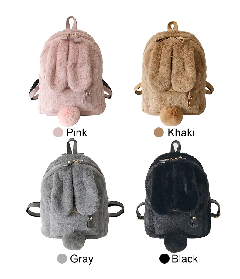 Милый мини-рюкзак из искусственного меха с заячьими ушками, женские дорожные сумки через плечо, модный плюшевый рюкзак, школьный рюкзак для девочек XA566WB