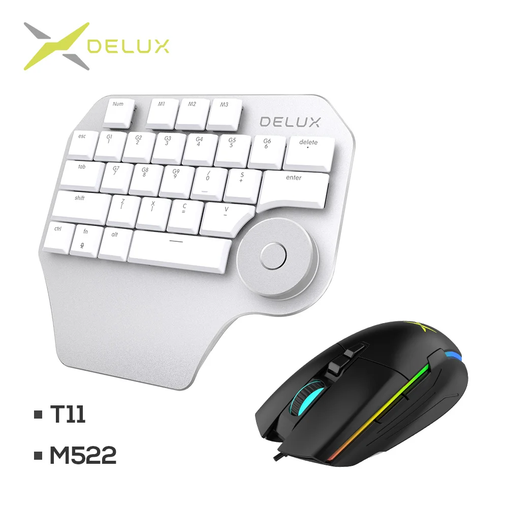 DELUX T11 дизайнерская клавиатура M522 оптическая проводная мышь Мыши dpi 6400 RGB светильник геймер ПК Клавиатуры Комбо для компьютера ноутбука