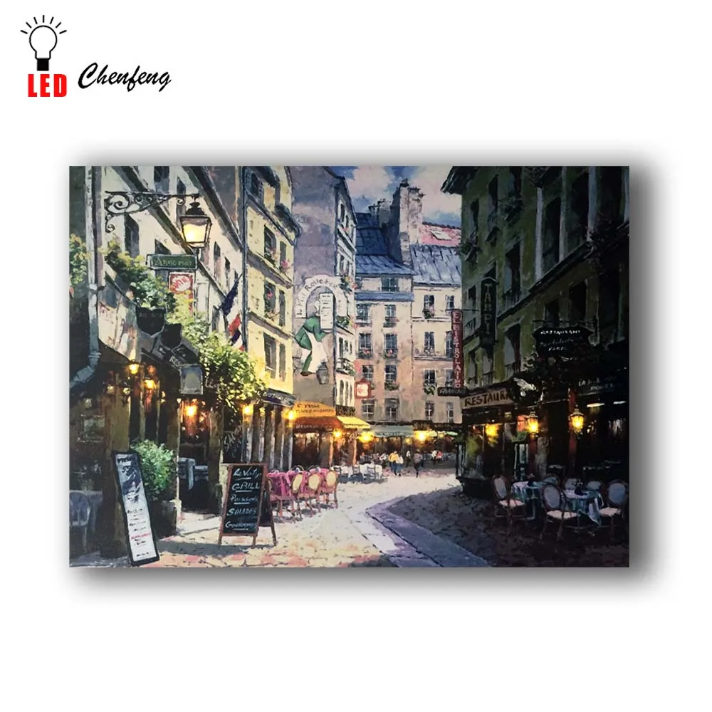 Kaufen Led Leinwand ölgemälde venedig szene und paar straße kaffee shop wand bild leinwand drucken leuchten wandkunst dekor 16x24IN