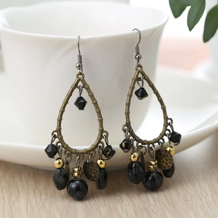 Black Beaded Earrings Bead Dangle Earring handmade earrings tassel