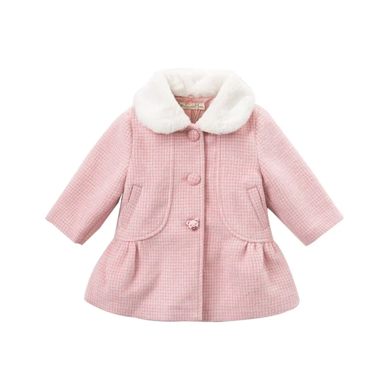 DB8503 dave bella Детская шерстяная куртка детская мода розовый плед пальто младенческой малыш бутик верхней одежды - Цвет: Розовый