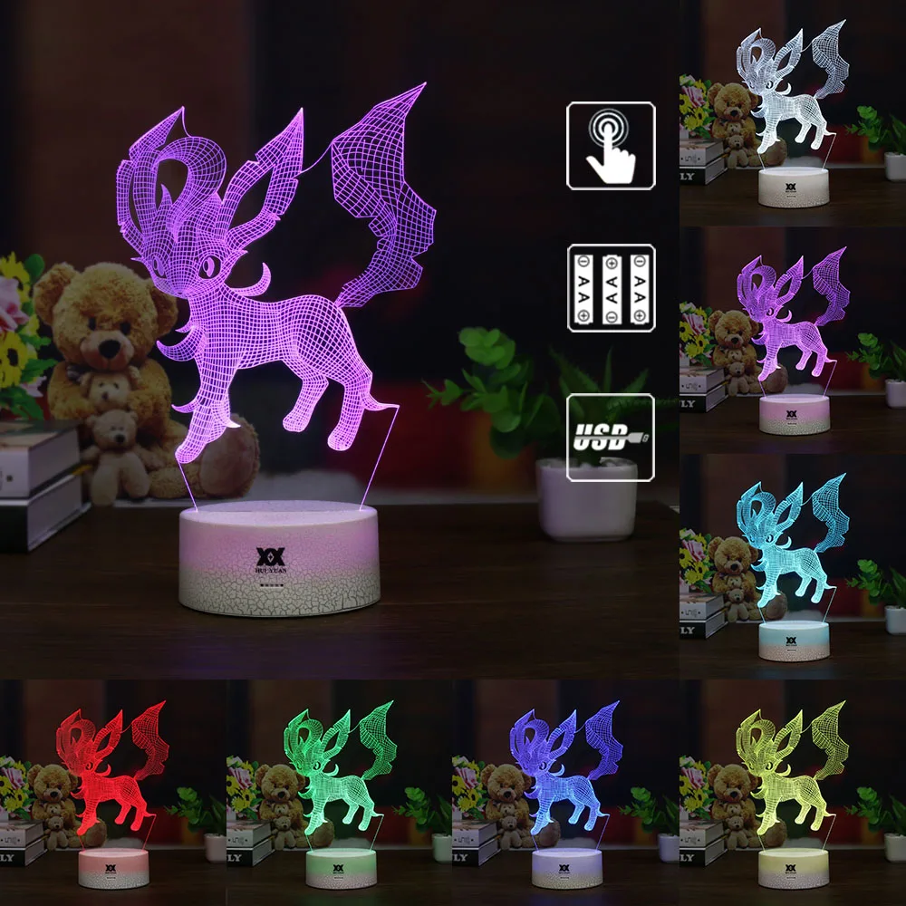 Популярные покемон игры Eevee семейная серия 3D лампа USB мультфильм ночник светодиодный 7 цветов Настольная лампа детские подарки Хуэй Юань