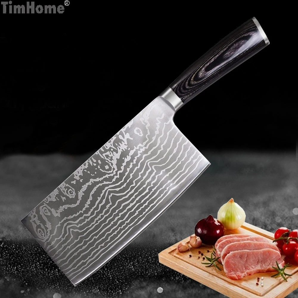 

Timhome Stainless Steel Professional Chinese Chopping Knife Kitchen Chef Meat Cleaver Kitchen Cooking Tools with Wood Handle