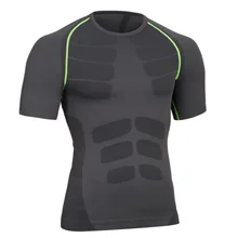 Мода Лето Фитнес мышечная тренировка Тощий пот нейлон эластичная сеть ткань короткий рукав Бодибилдинг формирователь