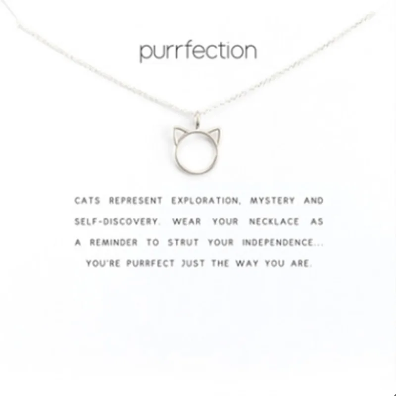 

Gold Silver Colour Cats Head Wish Card Pendant Necklace Clavicle Chains Fashion Animal Statement Necklace For Women Girl Gifts
