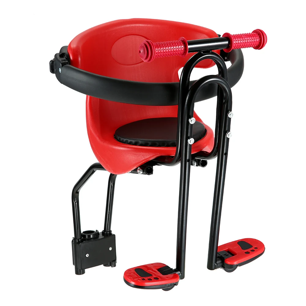 

Bicycle Baby Seat Kids Child Safety Carrier Front Seat Saddle Cushion with Back Rest Foot Pedals Bicycle Safe Baby Seat