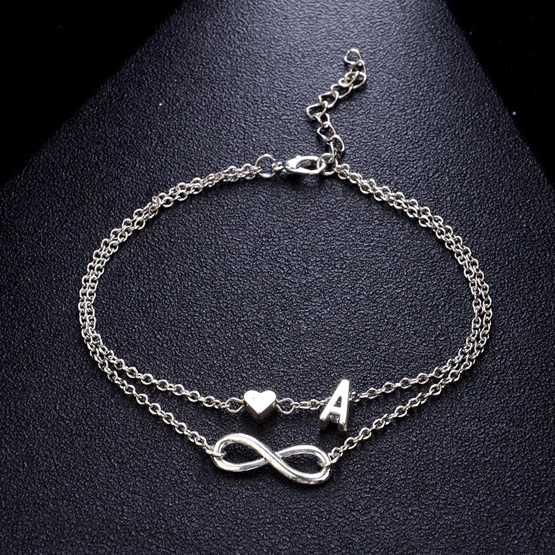 

New Vintage Silver Anklet Female Letter Heart Bohemian cheville Boho Charm Jewelry Infinity Ankles Bracelets for Woman