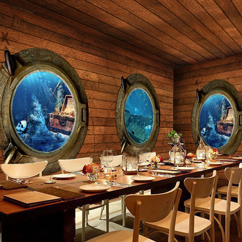 Пользовательские 3D стерео пиратские деревянные обои ретро Приключения тема бар Ресторан Кофейня нетканые обои домашний декор