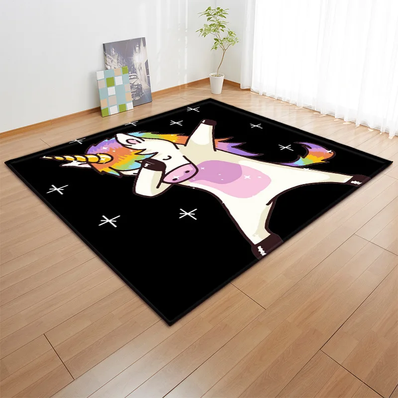 Pink Unicorn Carpet Child Bedroom Play Mat Soft Flannel Baby Pink Unicorn Carpet Child Bedroom