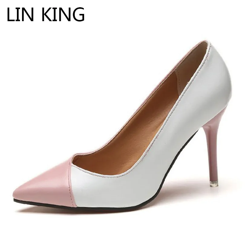 

LIN KING Slim Thin Heel Women Pumps Slip On Lazy High Heel Shoes Slim Pointed Toe Single Shoes Sexy Ladies Wedding Party Shoes
