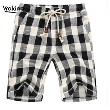 VROKINO Новое поступление мужские повседневные хлопковое покрывало шорты модные прямые свободные Бермуды для пляжа мужские шорты