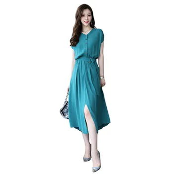 

Summer Dress Women Yellow Black Pink XS-3XL Plus Size Dress 2019 New Korean Fashion V Neck Slim Single-breasted Maxi Dress CX872