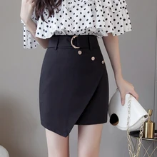 Женская облегающая мини-юбка с высокой талией летние корейские Необычные черные короткие юбки-карандаши с заклепками и поясом, женские офисные тонкие юбки