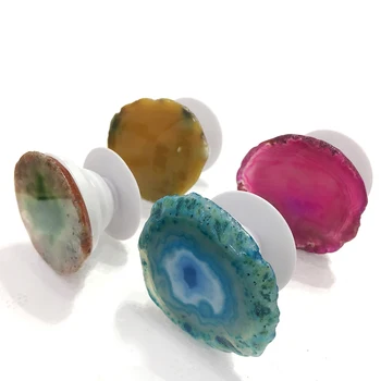 

Natural Agate Slice Mobile Phone Holder Extensible Round Airbag Quartz Crystal Stand Healing Crystal Radiation resistant