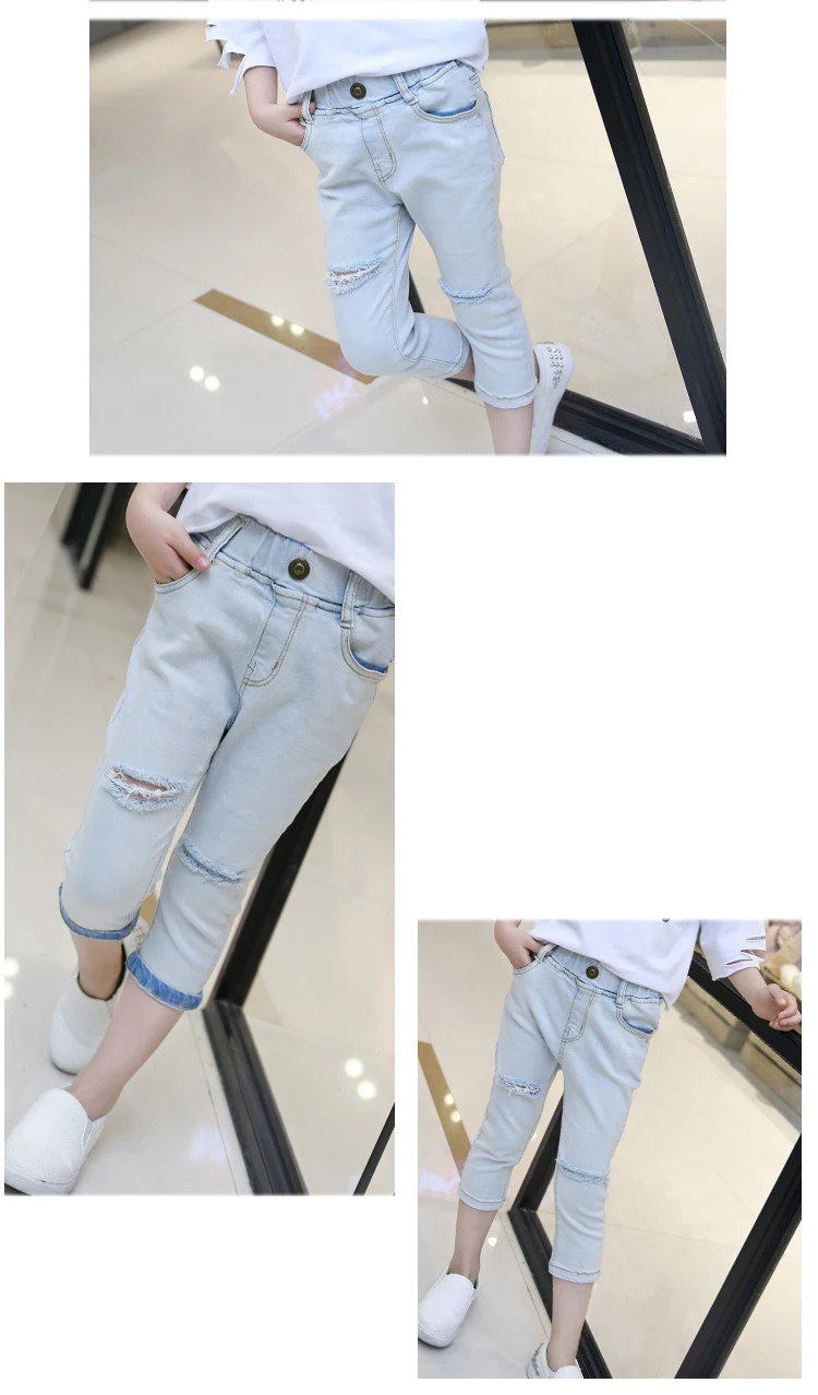fashion 2018 children broken hole denim pants for big girls mid waist solid ripped jeans spring summer baby jeans kids clothing (6)