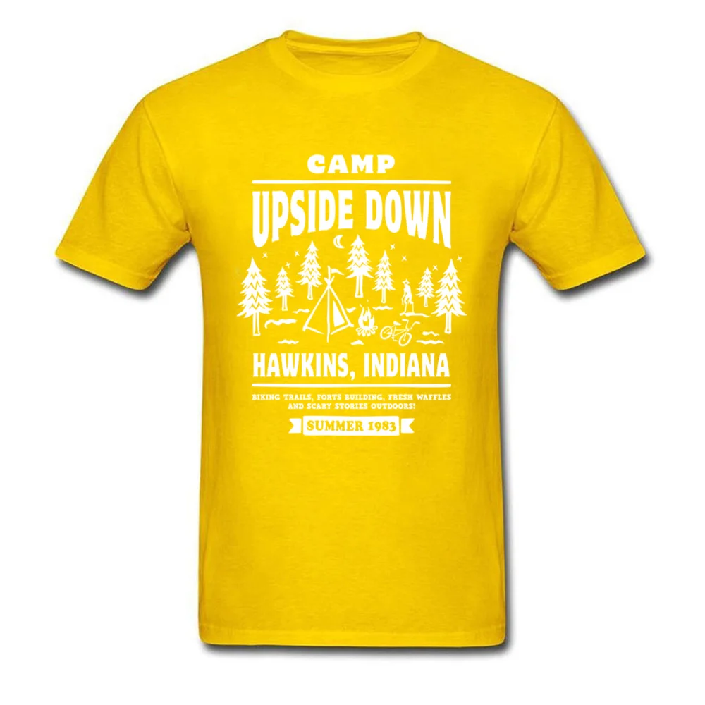 camp upside down 6998 Design Short Sleeve Tops Shirts Labor Day O Neck Cotton Fabric Men T-Shirt Design Tee-Shirt Hot Sale camp upside down 6998 yellow