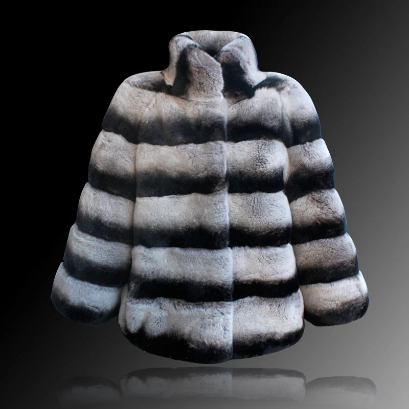 

2018 women's genuine natural whole skin chinchilla rex rabbit fur coat short style outerwear jacket coats winter clothing