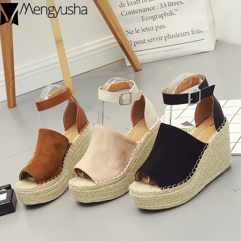 Bohemia wedges women platform shoes thick high heels straw nation style