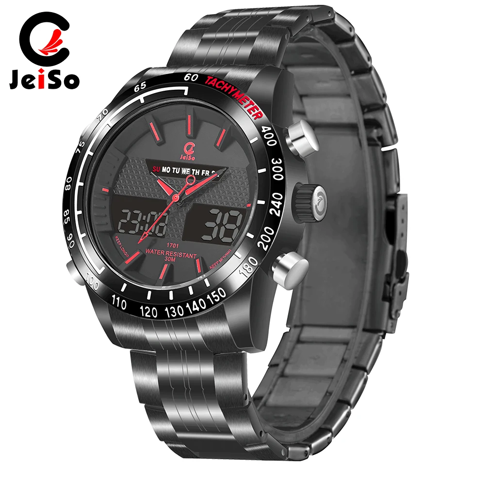 

Black Watch Man Digital Solid Stainless steel Band Chronograph design relogio masculino digital digital male watch