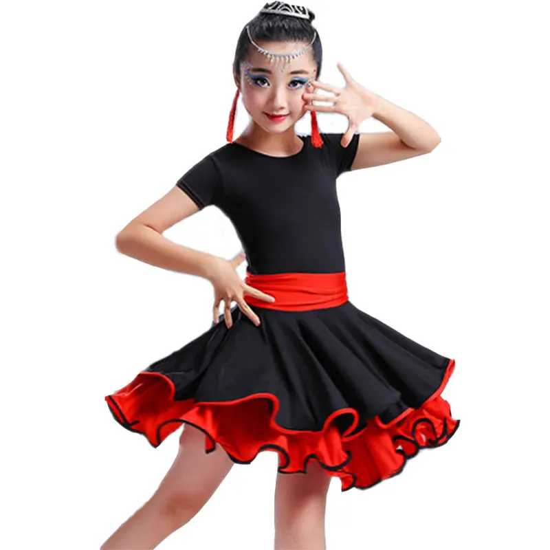 Leopard Samba Children Latin Dance Dress Lotus Leaf Skirt Girls Tutu