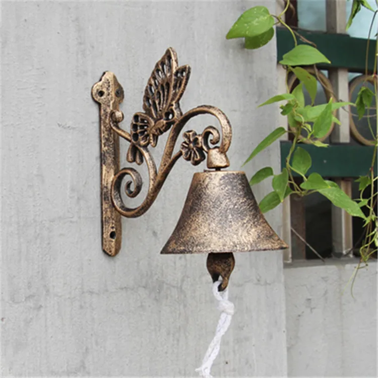 Из литого железа, дверной колокольчик бабочка настенное крепление бронза Добро пожаловать обеденный звонок ручной винтажный Настенный декор для сада