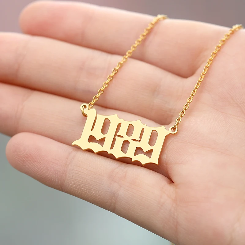 

Personalized old English necklace Digital necklace special date necklace Vintage necklace 1996 2018 2019 Collier femme bff