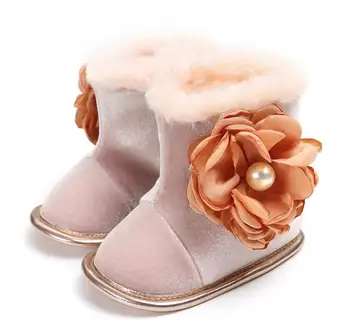

Toddler Infant Winter Flock Snow Boots For Baby Girls Boys First Walkers Super Warm Flower Moccasins Soft Bottom Boots