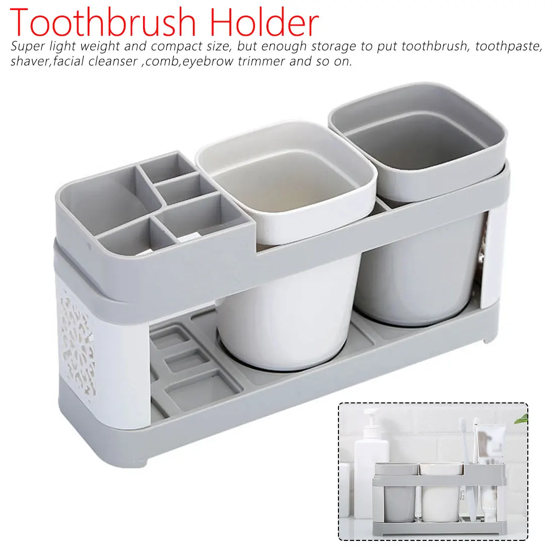

Cup Toothbrush Holder Two-Cup Toothbrush Holder Multifunctional Bathroom Toothpaste Toothbrush Organizer Stand