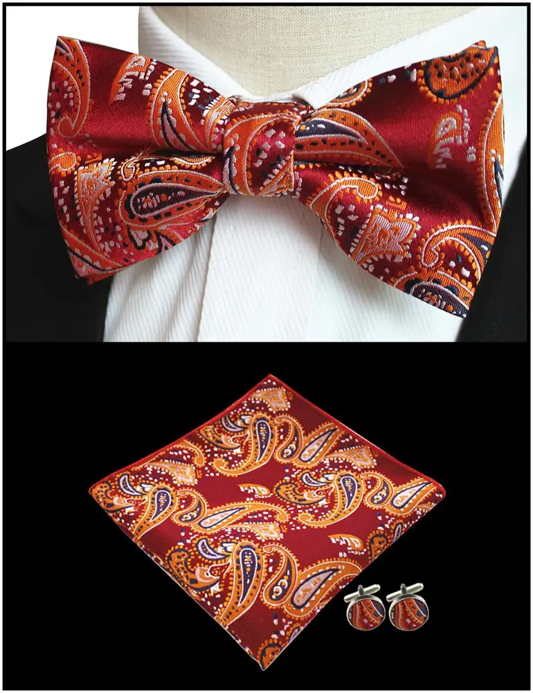 Роскошные мужские полосатые Цветочные Запонки Пейсли, карманный квадратный бант-галстук, набор регулируемых носовых платков с бабочкой, наборы для свадебной вечеринки - Цвет: GLBFC-59