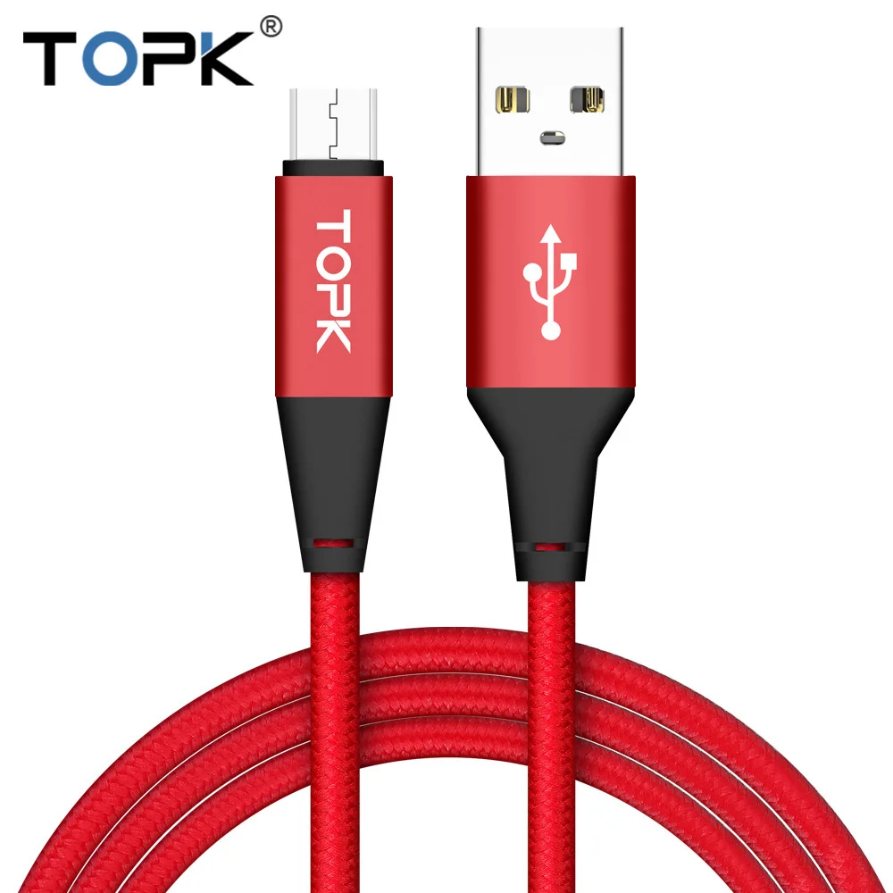 TOPK Micro USB кабель Нейлон Плетеный синхронизации данных телефонный кабель для samsung Galaxy S7 край S6 Microusb кабель для зарядки - Цвет: Красный