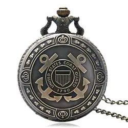 1790 береговой охраны Соединенных Штатов тема Бронзовый кварцевые карманные часы с Цепочки и ожерелья цепь Dropshipping fob Часы