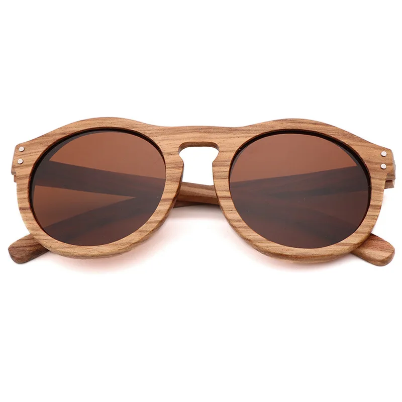 Vintage Women Round Wooden Sunglasses Polarized Mens Sun Glasses Brand Designer Zebra Wood - Цвет линз: C4 Tea