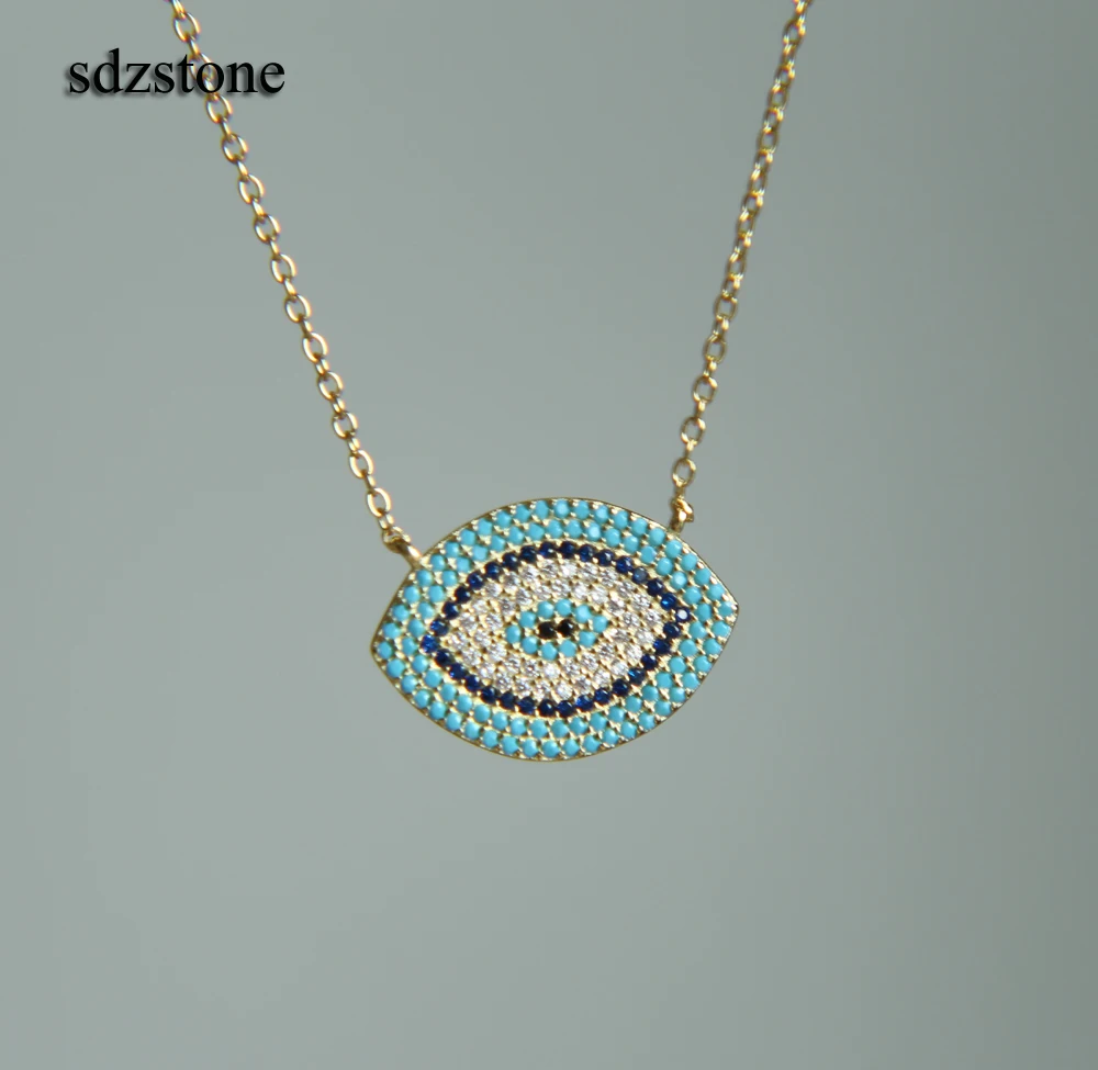 Ожерелье в турецком стиле из серебра 925 пробы для женщин, длинное ожерелье 1" с цепочкой, кристалл, бирюзовый камень, глаза, ожерелье и подвески