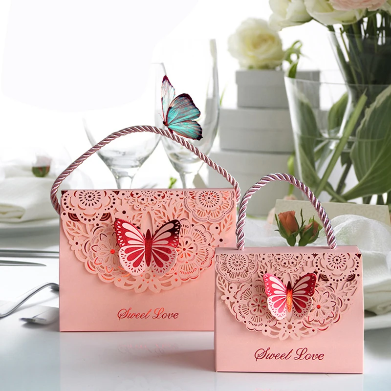 20 Pcs Wedding Candy Box Creative Hollow Carved Fold Butterfly Wedding
