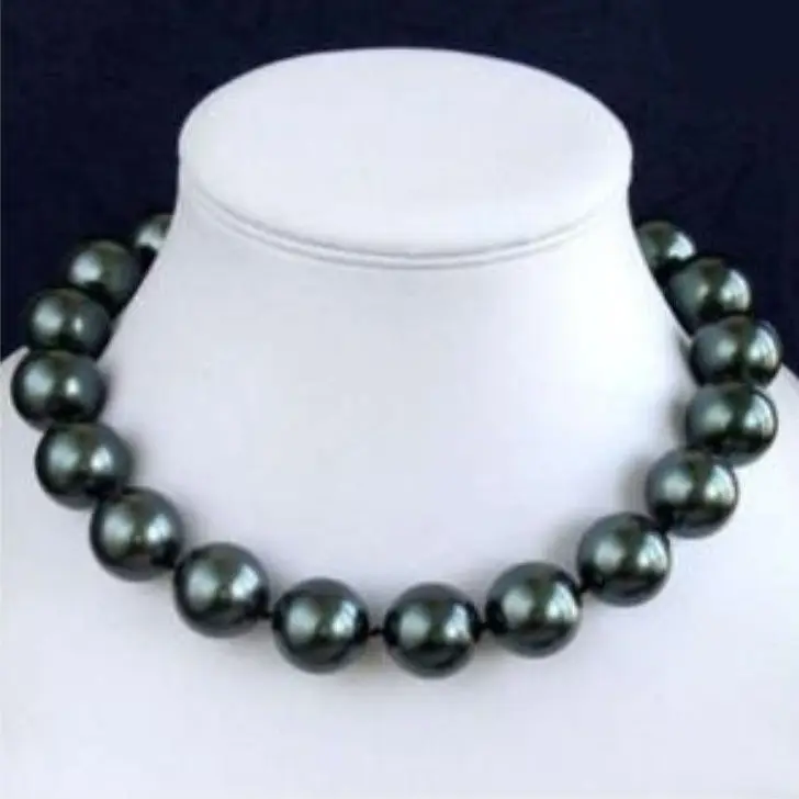 

14mm Black AAA South Sea Shell Pearl Necklace 18" AAA style Fine Noble real Natural free shipping ##a #a