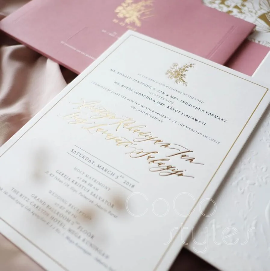  Cocostyles custom generous debossing invitation card with gold foiling liner envelope for fantasy w - 32879754484