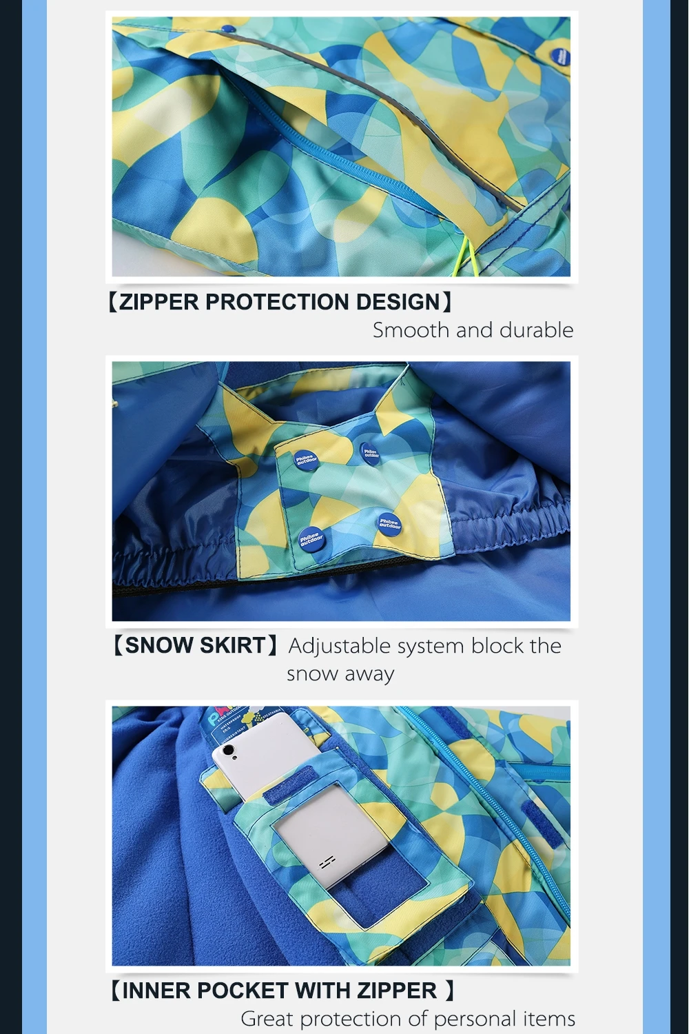 Лыжный костюм Phibee для маленьких мальчиков и девочек, теплая непромокаемая ветрозащитная детская одежда, комплект для сноуборда, зимняя куртка, детская одежда