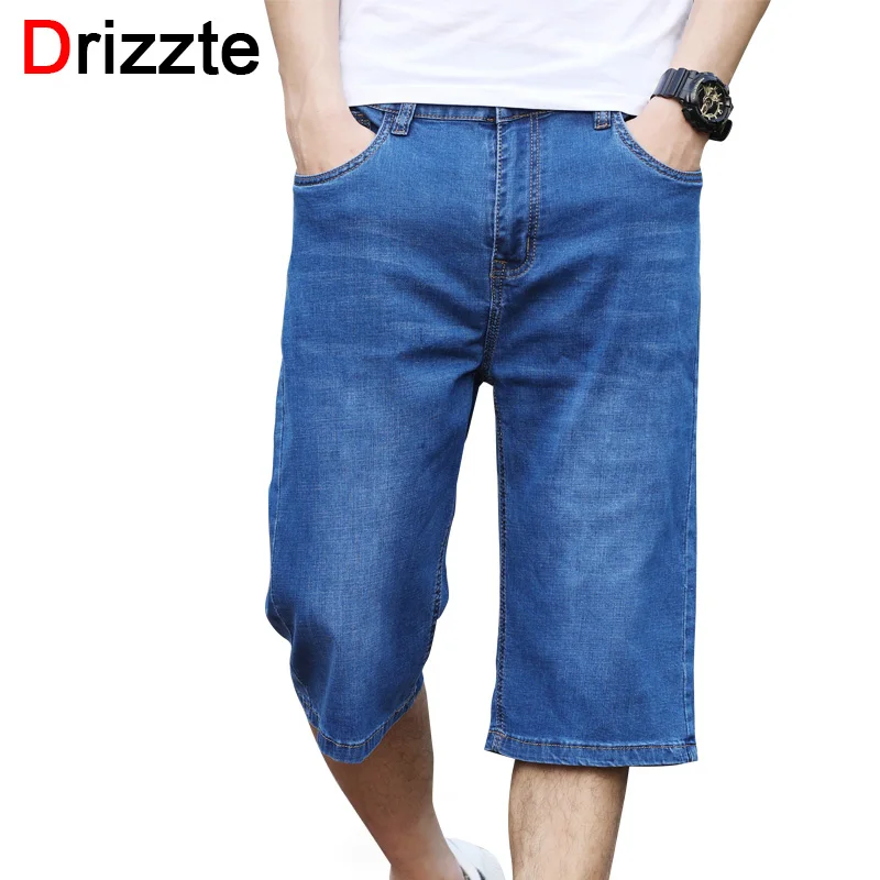 

Drizzte Knee Length Shorts Plus Size 28-44 Summer Jeans Shorts Lightweight Thin Stretch Denim Mens Long Shorts Jeans