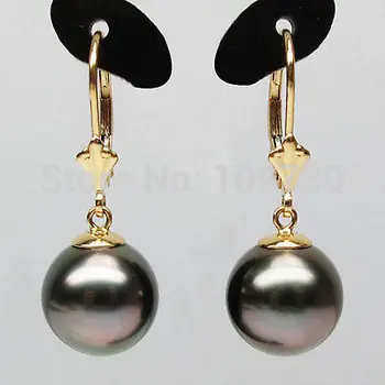 

ry00235 PRETTY!ROUND!10.8MM BROWN TAHITIAN PEARL EARRING